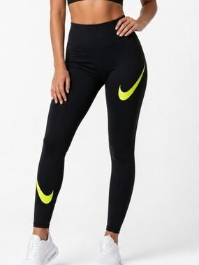 Nike Black High-Waist Performance Leggings with Neon Swoosh